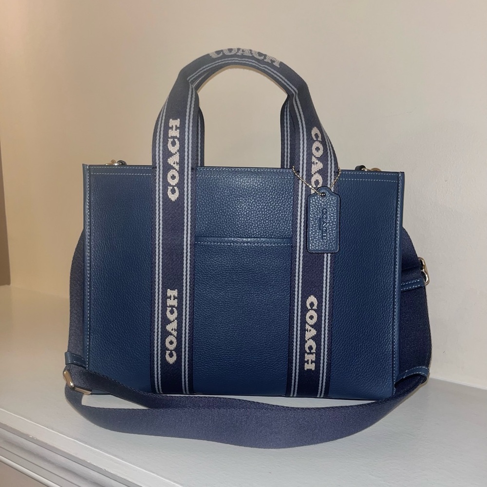 Coach Navy Blue Leather Logo Strap Satchel